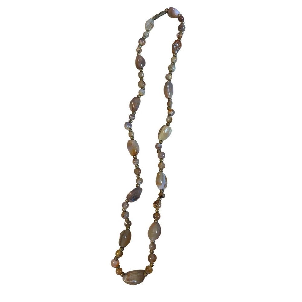Vintage Agate Bead Necklace With Barrel Clasp